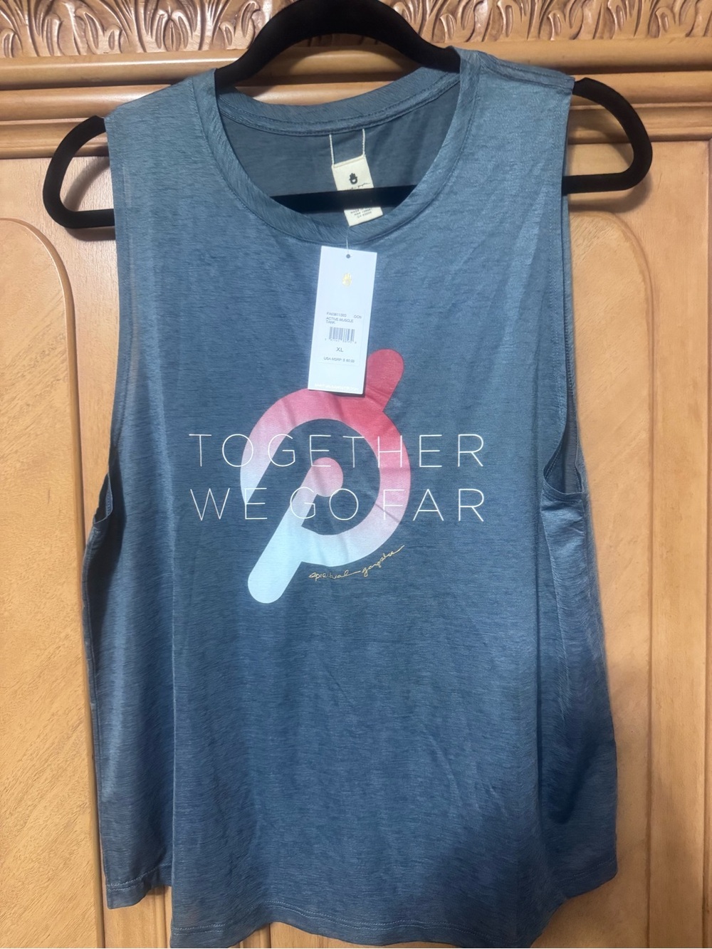 Spiritual Gangster Blue Muscle Tank with Pink-White Gradient Logo